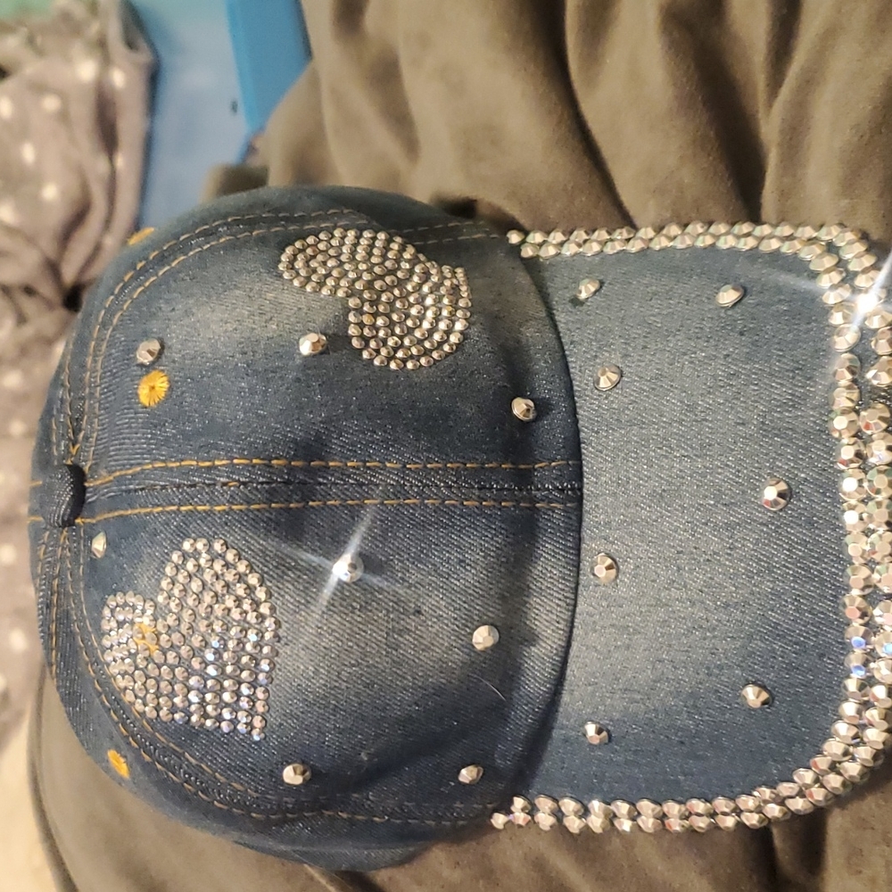 Sparkling hearts denim baseball cap